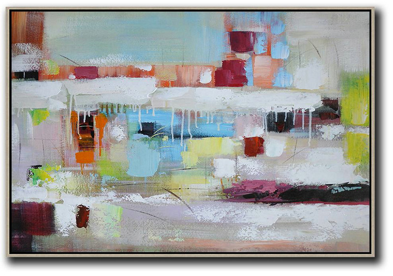 Handmade Large Contemporary Art,Oversized Horizontal Contemporary Art,Modern Art Abstract Painting,White,Purple,Yellow,Green,Red.etc